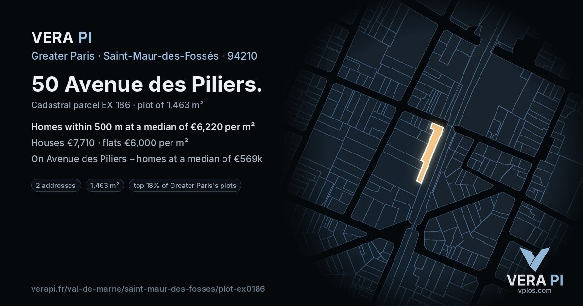 50 Avenue des Piliers, Saint-Maur-des-Fossés at night – the plot lit, the parcels around coloured by the prices near them