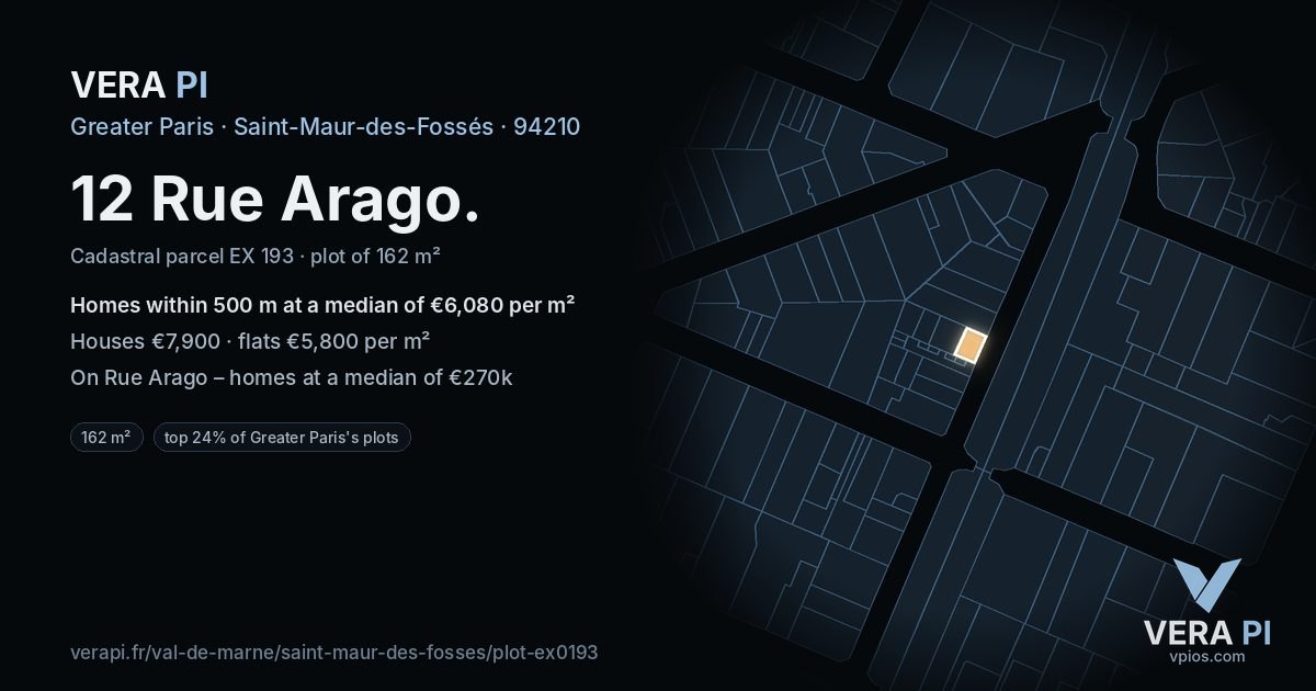 12 Rue Arago, Saint-Maur-des-Fossés at night – the plot lit, the parcels around coloured by the prices near them