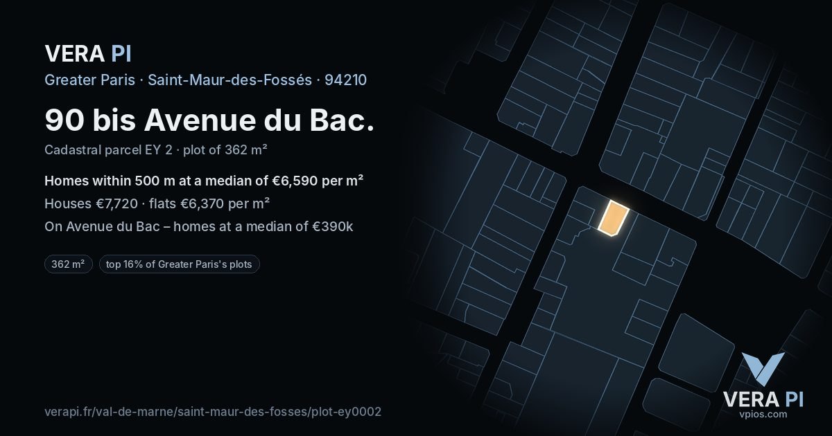 90 bis Avenue du Bac, Saint-Maur-des-Fossés at night – the plot lit, the parcels around coloured by the prices near them