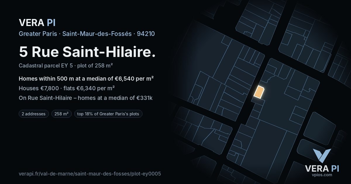5 Rue Saint-Hilaire, Saint-Maur-des-Fossés at night – the plot lit, the parcels around coloured by the prices near them