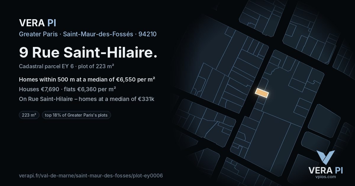 9 Rue Saint-Hilaire, Saint-Maur-des-Fossés at night – the plot lit, the parcels around coloured by the prices near them