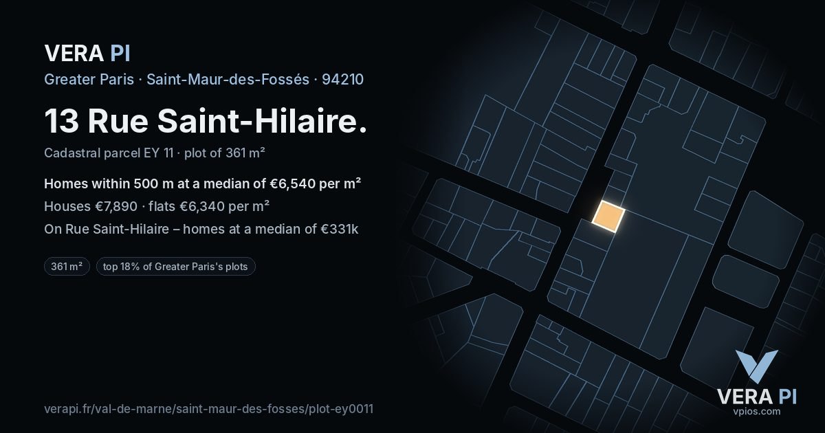 13 Rue Saint-Hilaire, Saint-Maur-des-Fossés at night – the plot lit, the parcels around coloured by the prices near them