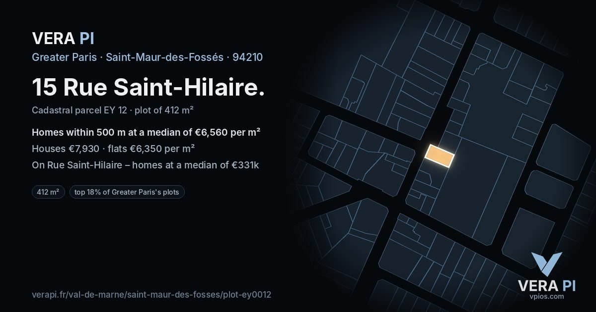 15 Rue Saint-Hilaire, Saint-Maur-des-Fossés at night – the plot lit, the parcels around coloured by the prices near them