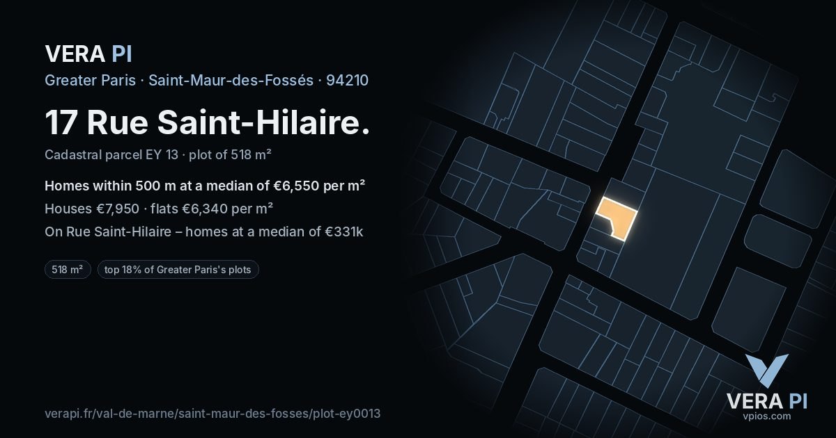 17 Rue Saint-Hilaire, Saint-Maur-des-Fossés at night – the plot lit, the parcels around coloured by the prices near them