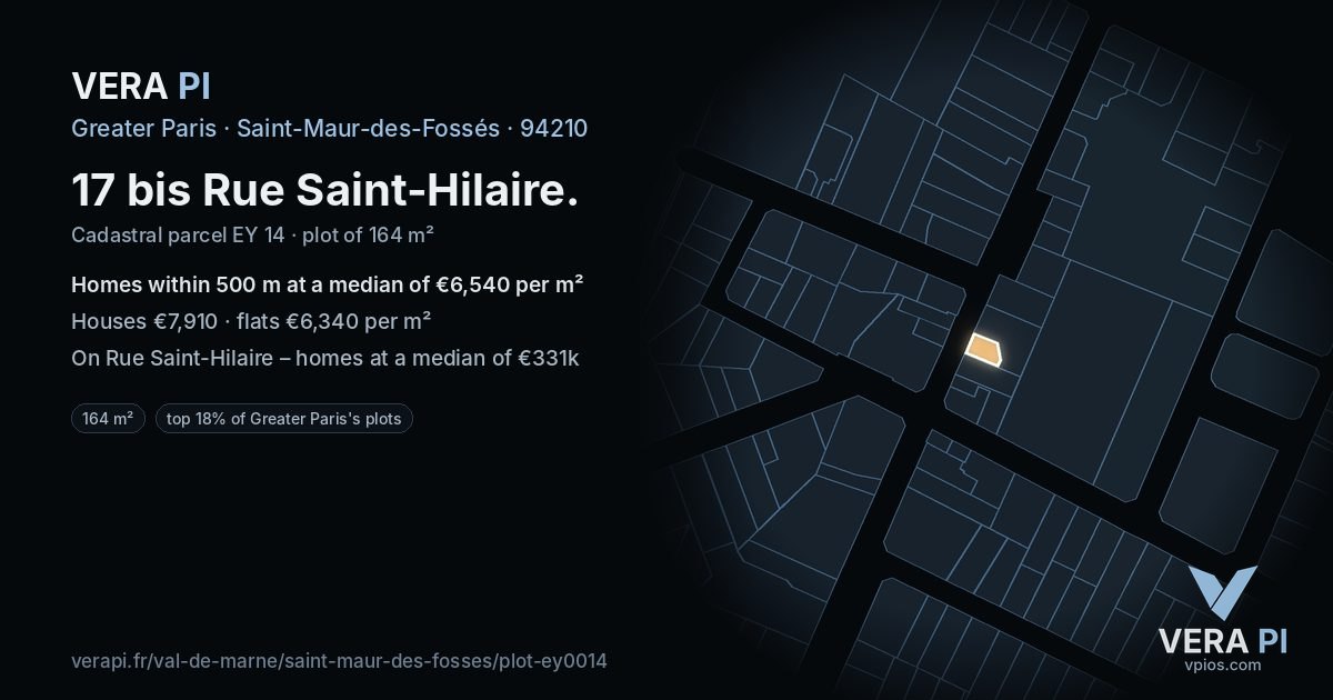 17 bis Rue Saint-Hilaire, Saint-Maur-des-Fossés at night – the plot lit, the parcels around coloured by the prices near them