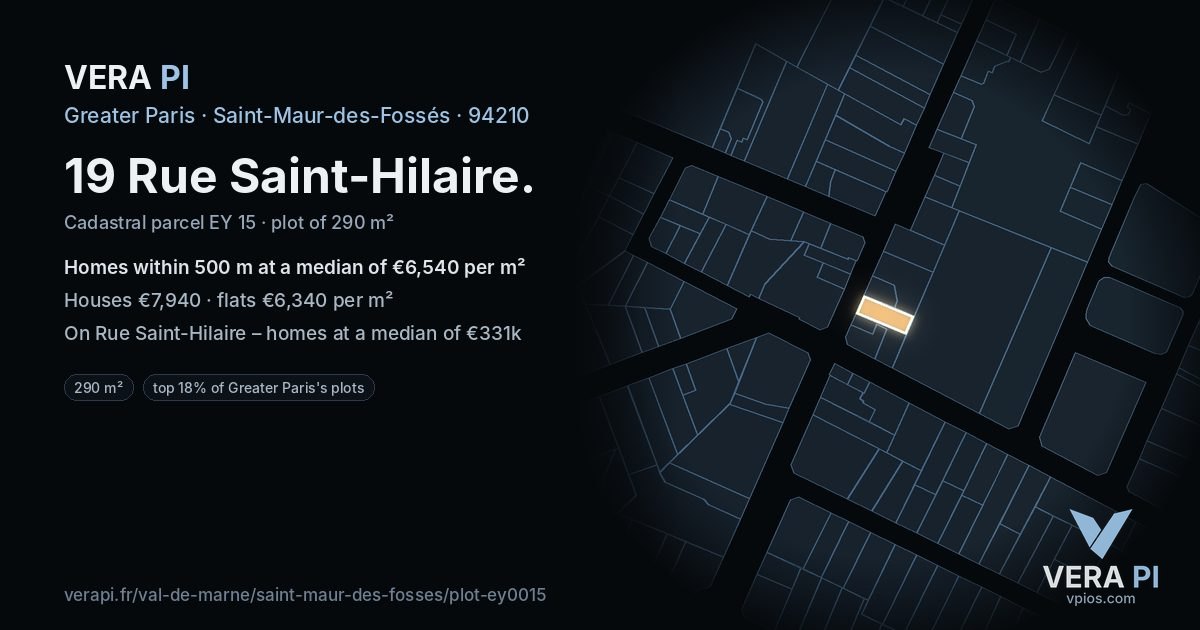 19 Rue Saint-Hilaire, Saint-Maur-des-Fossés at night – the plot lit, the parcels around coloured by the prices near them