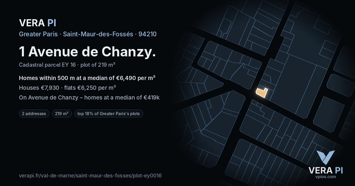 1 Avenue de Chanzy, Saint-Maur-des-Fossés at night – the plot lit, the parcels around coloured by the prices near them