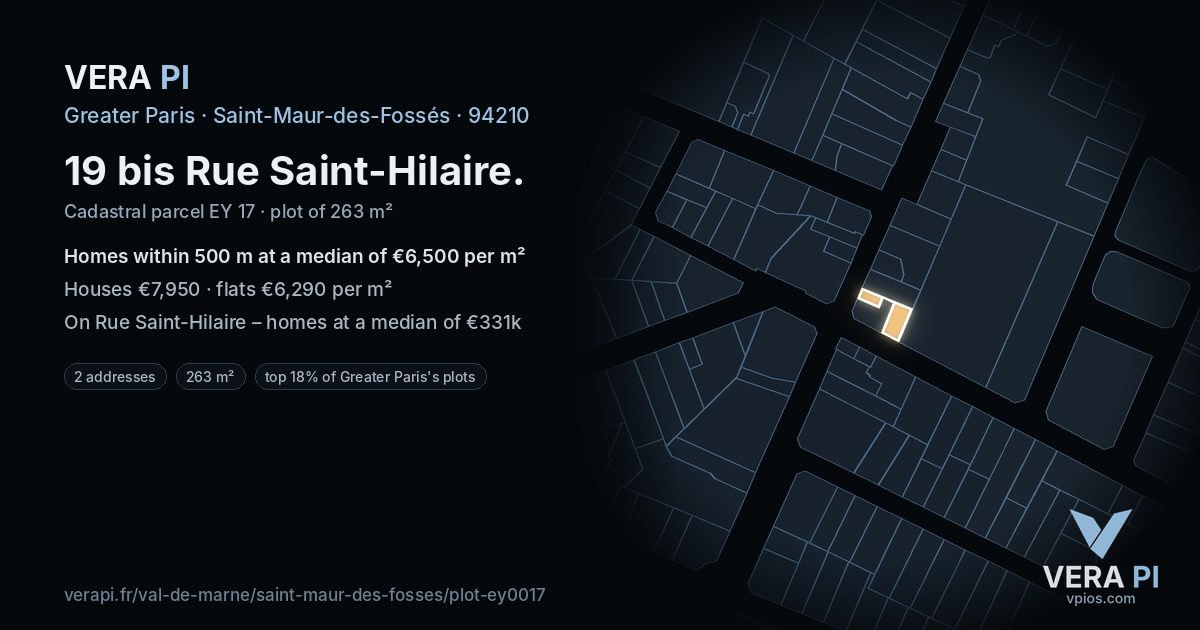 19 bis Rue Saint-Hilaire, Saint-Maur-des-Fossés at night – the plot lit, the parcels around coloured by the prices near them