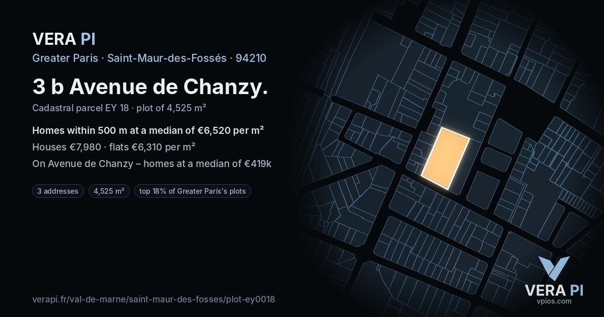 3 b Avenue de Chanzy, Saint-Maur-des-Fossés at night – the plot lit, the parcels around coloured by the prices near them