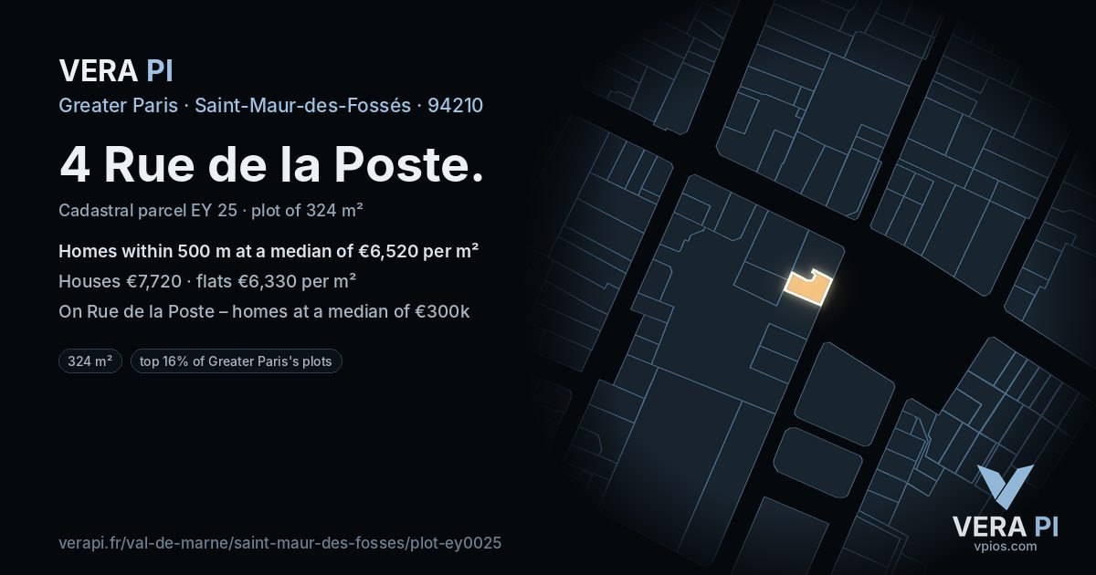 4 Rue de la Poste, Saint-Maur-des-Fossés at night – the plot lit, the parcels around coloured by the prices near them