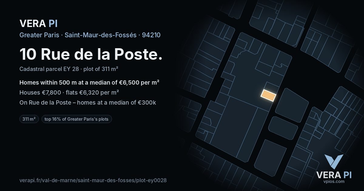 10 Rue de la Poste, Saint-Maur-des-Fossés at night – the plot lit, the parcels around coloured by the prices near them