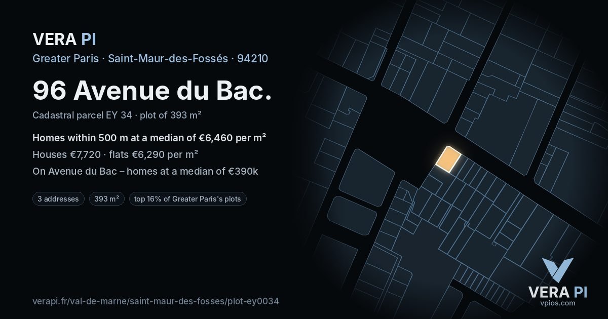 96 Avenue du Bac, Saint-Maur-des-Fossés at night – the plot lit, the parcels around coloured by the prices near them