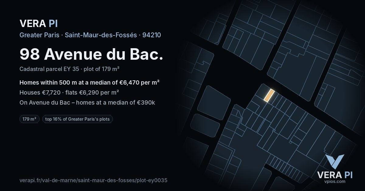 98 Avenue du Bac, Saint-Maur-des-Fossés at night – the plot lit, the parcels around coloured by the prices near them