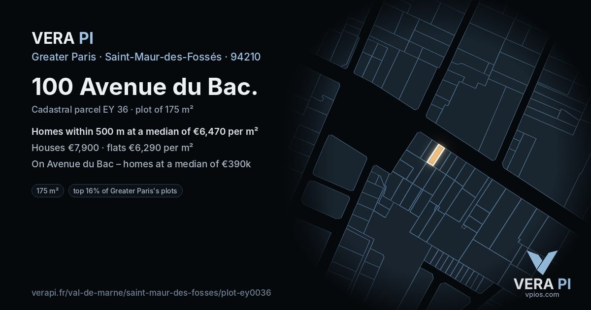 100 Avenue du Bac, Saint-Maur-des-Fossés at night – the plot lit, the parcels around coloured by the prices near them