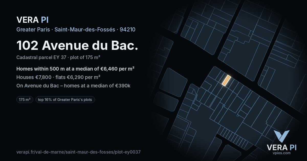 102 Avenue du Bac, Saint-Maur-des-Fossés at night – the plot lit, the parcels around coloured by the prices near them