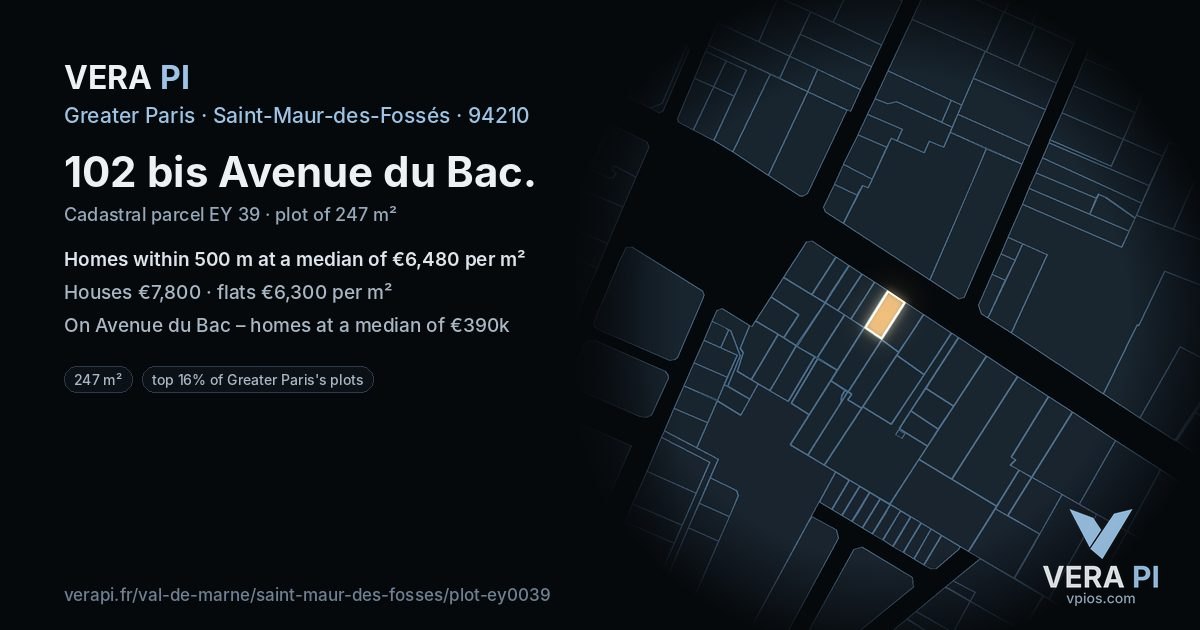102 bis Avenue du Bac, Saint-Maur-des-Fossés at night – the plot lit, the parcels around coloured by the prices near them