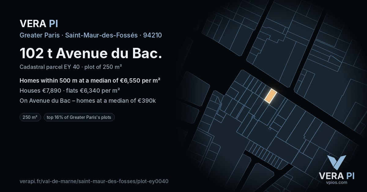 102 t Avenue du Bac, Saint-Maur-des-Fossés at night – the plot lit, the parcels around coloured by the prices near them