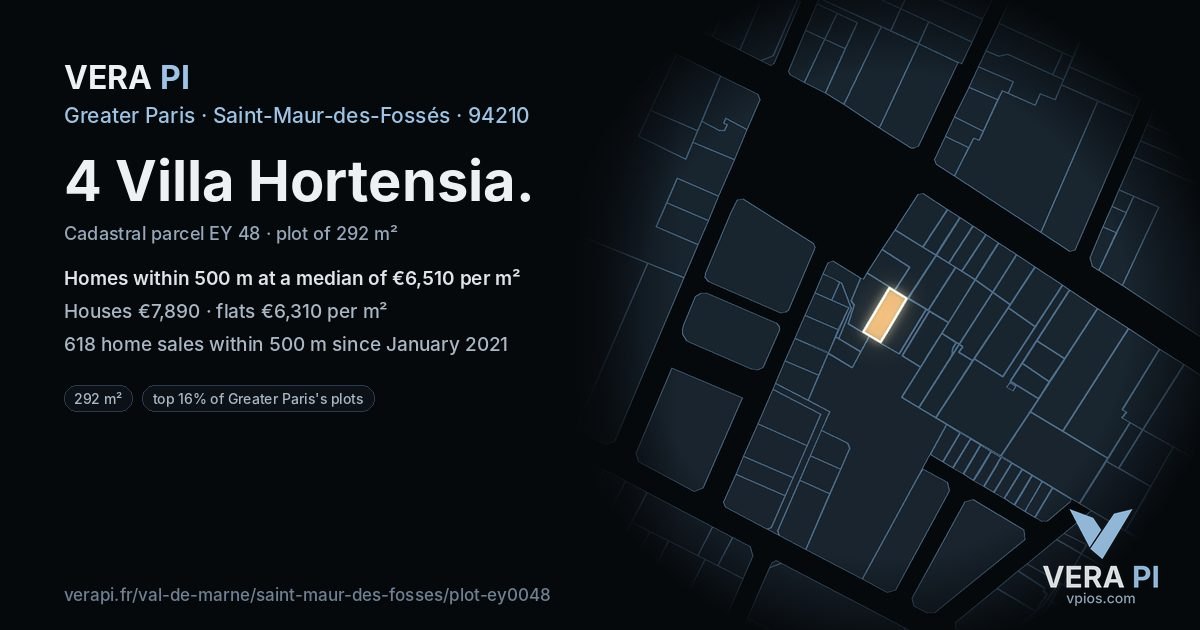 4 Villa Hortensia, Saint-Maur-des-Fossés at night – the plot lit, the parcels around coloured by the prices near them