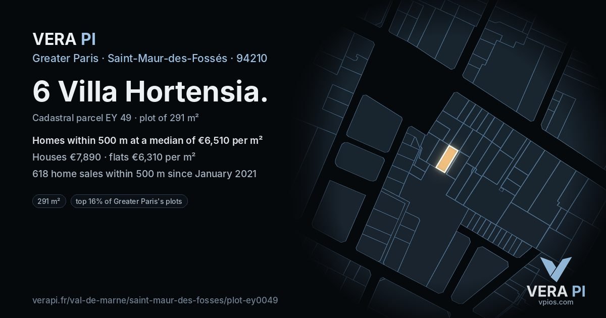 6 Villa Hortensia, Saint-Maur-des-Fossés at night – the plot lit, the parcels around coloured by the prices near them