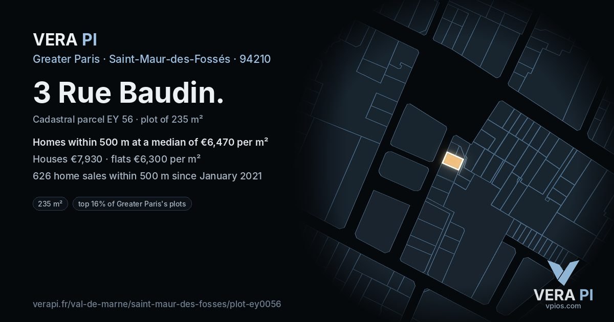 3 Rue Baudin, Saint-Maur-des-Fossés at night – the plot lit, the parcels around coloured by the prices near them