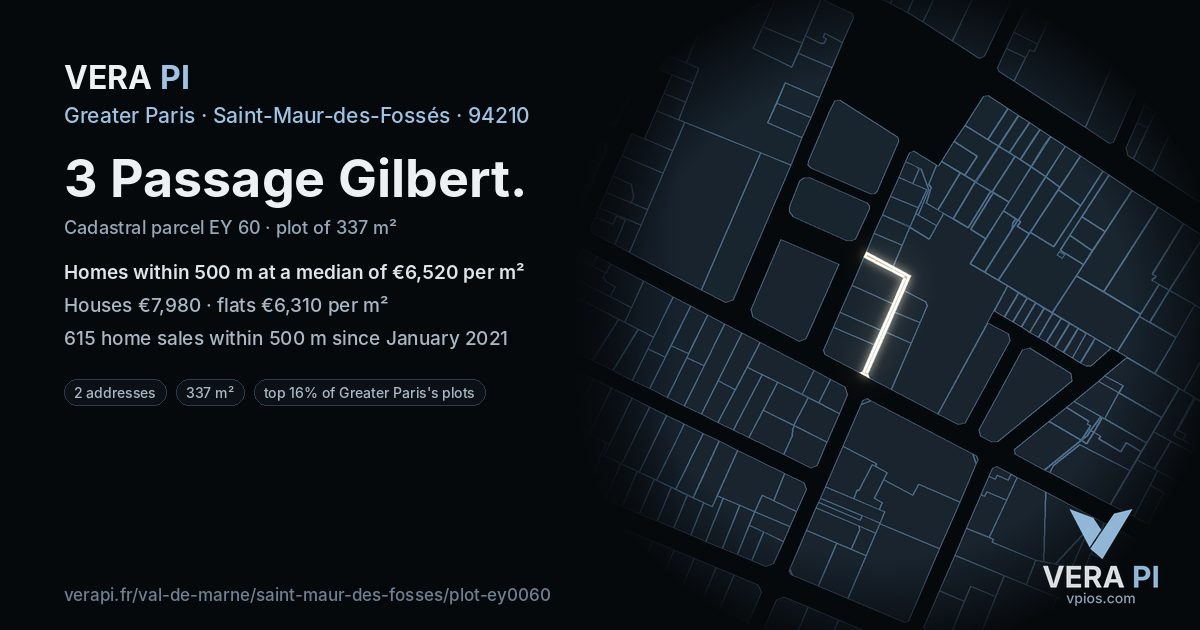 3 Passage Gilbert, Saint-Maur-des-Fossés at night – the plot lit, the parcels around coloured by the prices near them