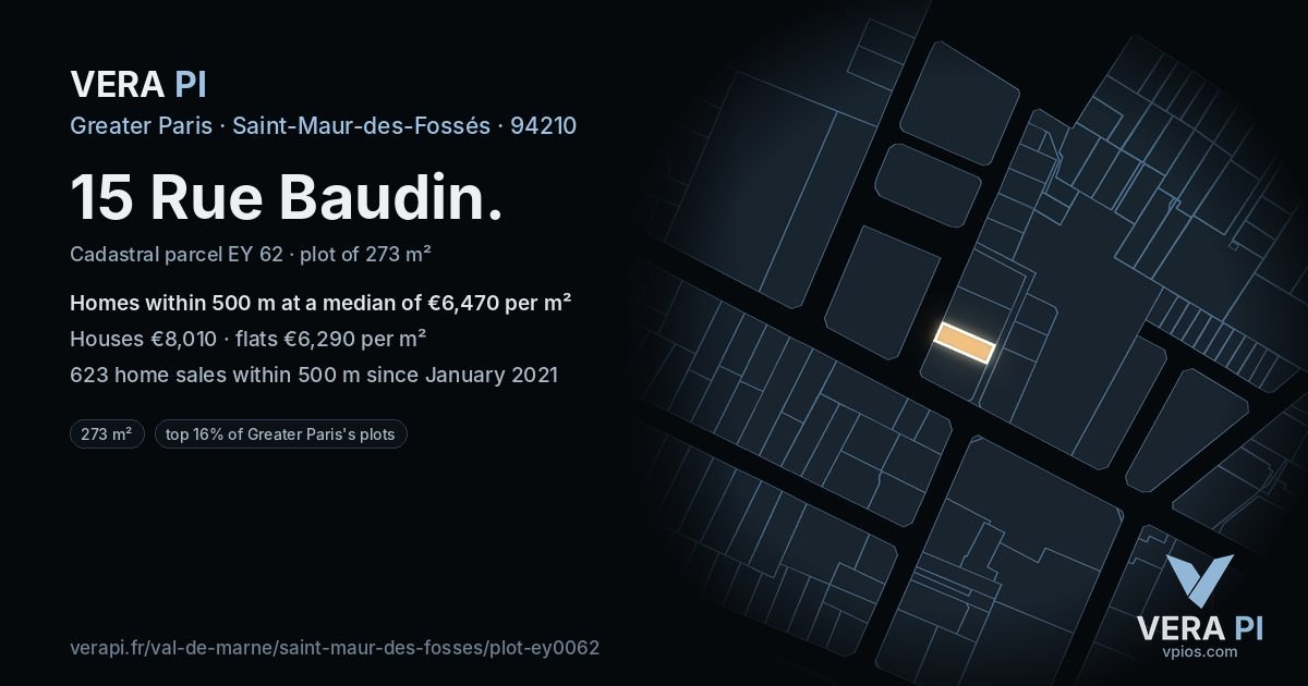 15 Rue Baudin, Saint-Maur-des-Fossés at night – the plot lit, the parcels around coloured by the prices near them