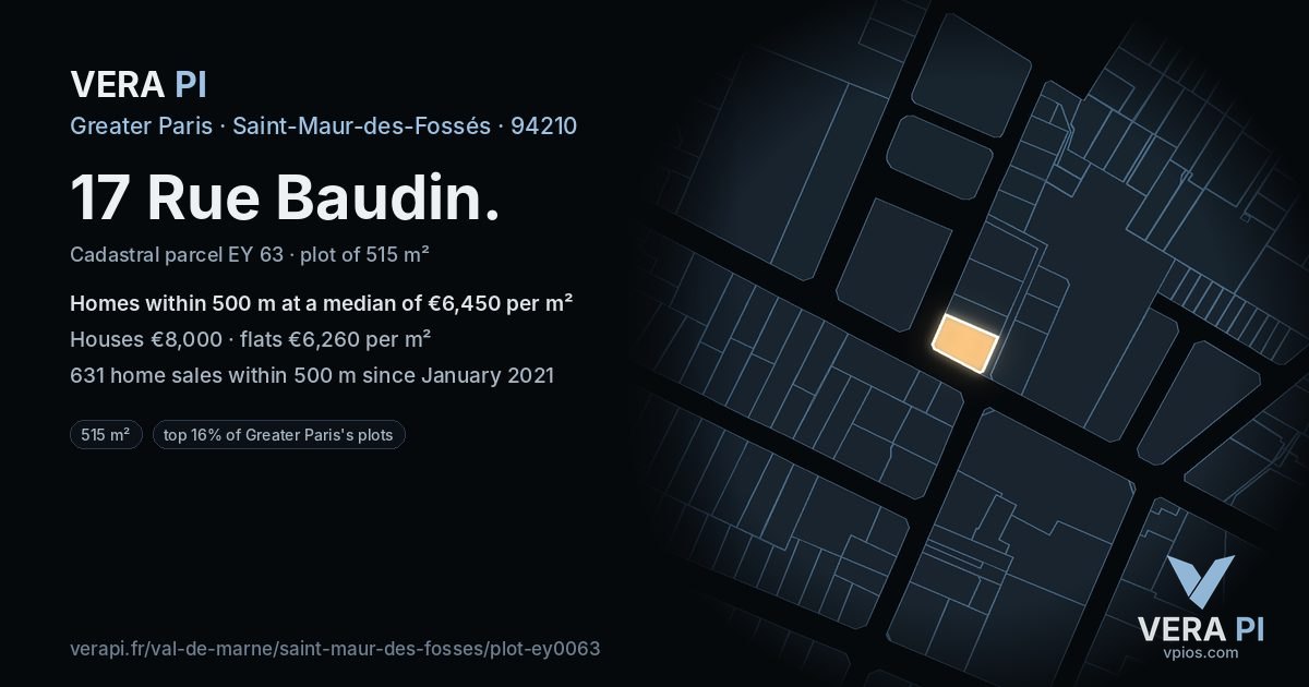 17 Rue Baudin, Saint-Maur-des-Fossés at night – the plot lit, the parcels around coloured by the prices near them