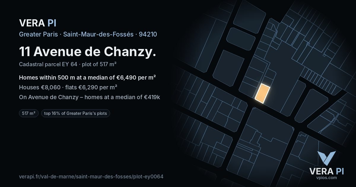 11 Avenue de Chanzy, Saint-Maur-des-Fossés at night – the plot lit, the parcels around coloured by the prices near them