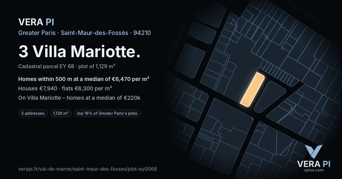 3 Villa Mariotte, Saint-Maur-des-Fossés at night – the plot lit, the parcels around coloured by the prices near them