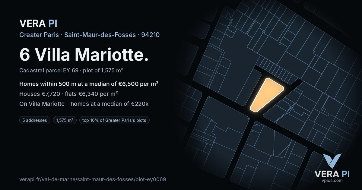 6 Villa Mariotte, Saint-Maur-des-Fossés at night – the plot lit, the parcels around coloured by the prices near them