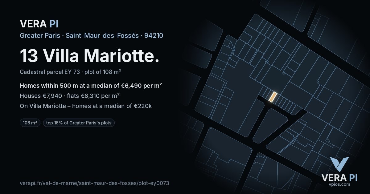 13 Villa Mariotte, Saint-Maur-des-Fossés at night – the plot lit, the parcels around coloured by the prices near them
