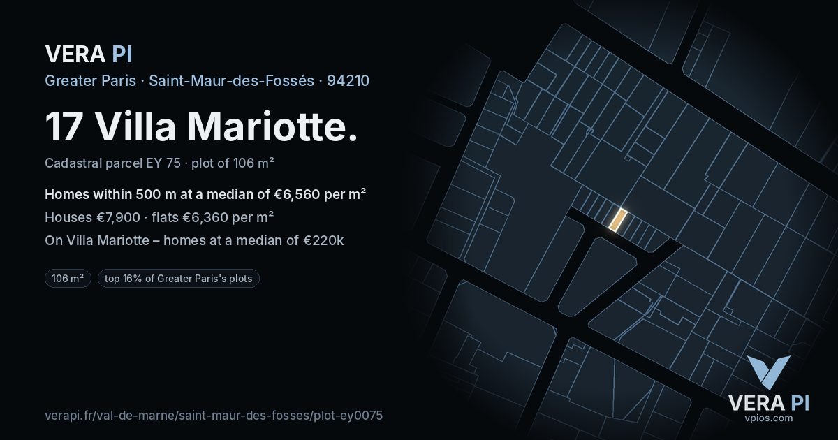 17 Villa Mariotte, Saint-Maur-des-Fossés at night – the plot lit, the parcels around coloured by the prices near them
