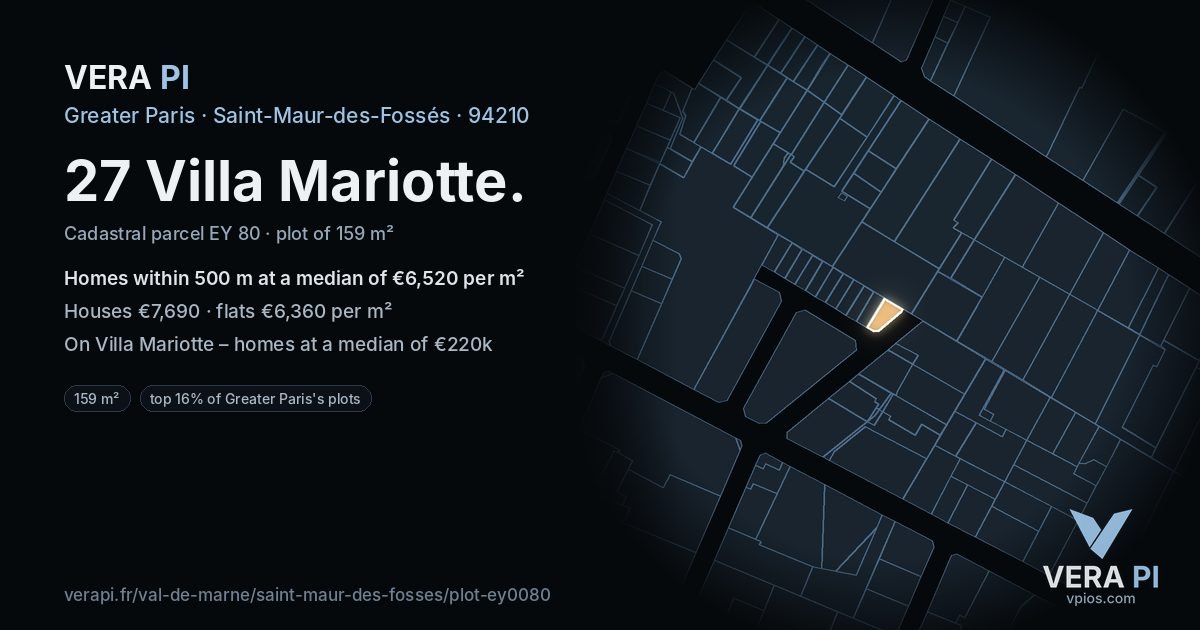 27 Villa Mariotte, Saint-Maur-des-Fossés at night – the plot lit, the parcels around coloured by the prices near them