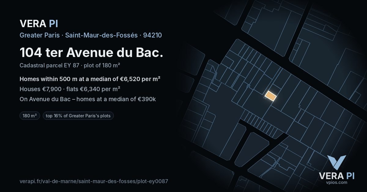 104 ter Avenue du Bac, Saint-Maur-des-Fossés at night – the plot lit, the parcels around coloured by the prices near them
