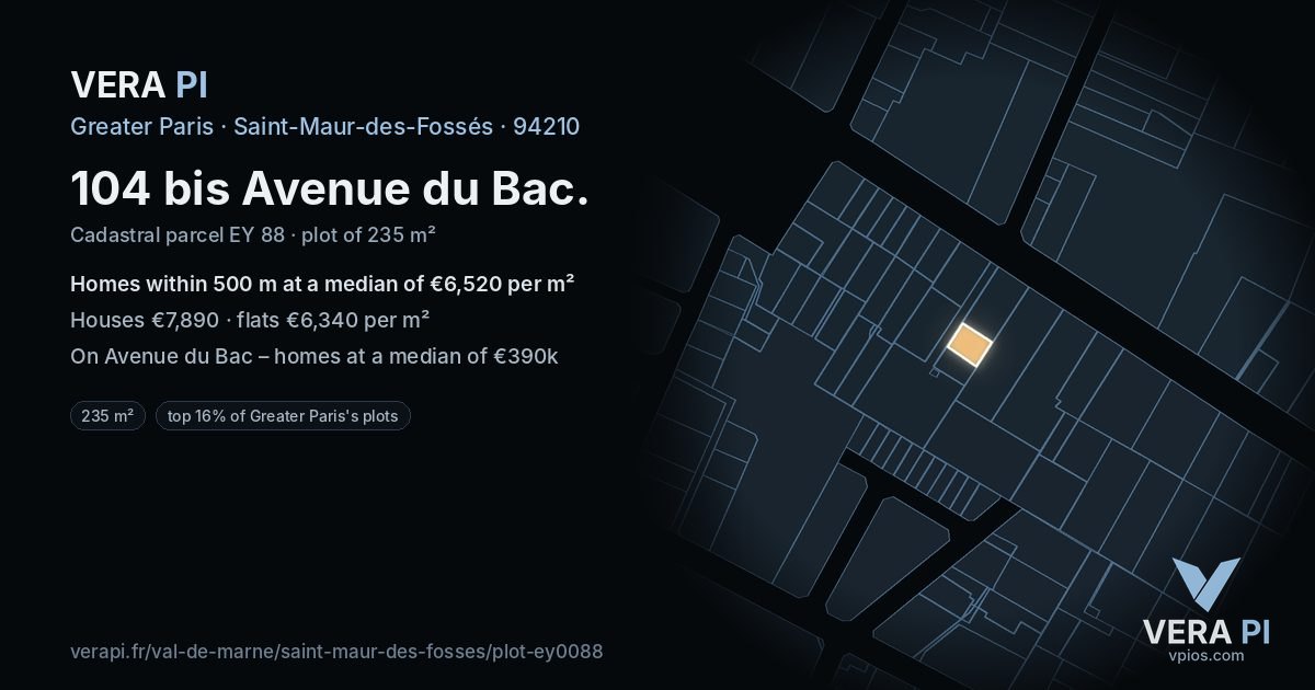 104 bis Avenue du Bac, Saint-Maur-des-Fossés at night – the plot lit, the parcels around coloured by the prices near them