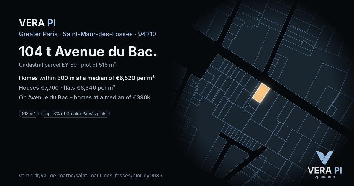 104 t Avenue du Bac, Saint-Maur-des-Fossés at night – the plot lit, the parcels around coloured by the prices near them