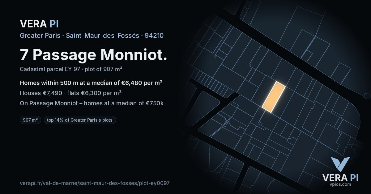 7 Passage Monniot, Saint-Maur-des-Fossés at night – the plot lit, the parcels around coloured by the prices near them