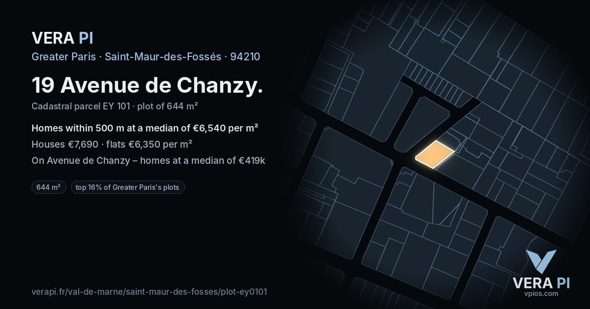 19 Avenue de Chanzy, Saint-Maur-des-Fossés at night – the plot lit, the parcels around coloured by the prices near them