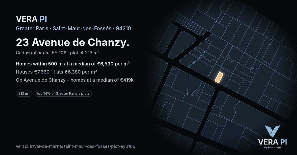 23 Avenue de Chanzy, Saint-Maur-des-Fossés at night – the plot lit, the parcels around coloured by the prices near them