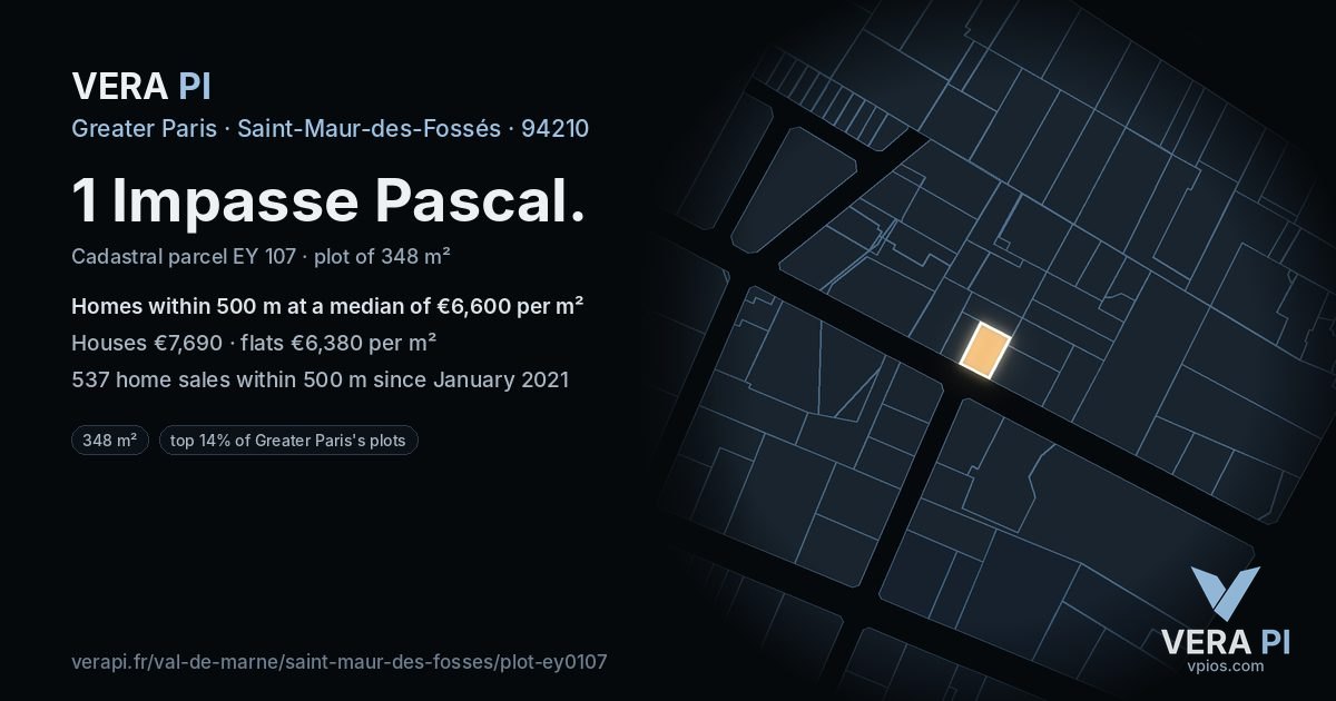1 Impasse Pascal, Saint-Maur-des-Fossés at night – the plot lit, the parcels around coloured by the prices near them