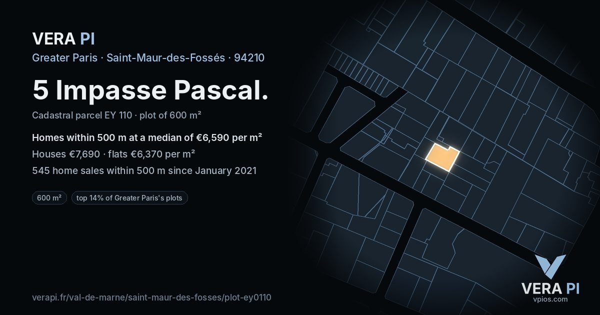 5 Impasse Pascal, Saint-Maur-des-Fossés at night – the plot lit, the parcels around coloured by the prices near them