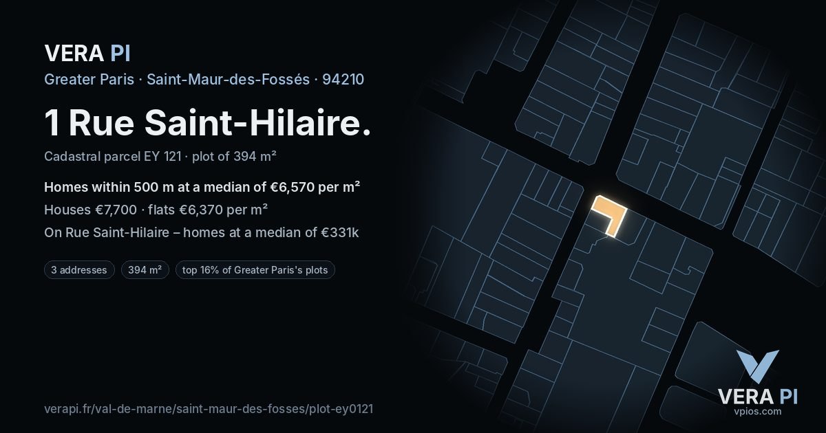1 Rue Saint-Hilaire, Saint-Maur-des-Fossés at night – the plot lit, the parcels around coloured by the prices near them