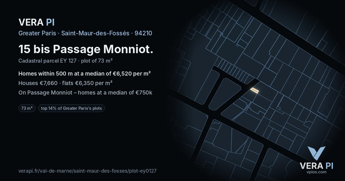 15 bis Passage Monniot, Saint-Maur-des-Fossés at night – the plot lit, the parcels around coloured by the prices near them