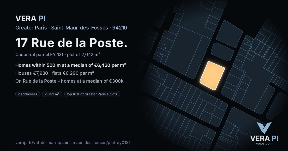 17 Rue de la Poste, Saint-Maur-des-Fossés at night – the plot lit, the parcels around coloured by the prices near them