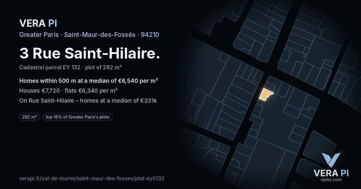 3 Rue Saint-Hilaire, Saint-Maur-des-Fossés at night – the plot lit, the parcels around coloured by the prices near them