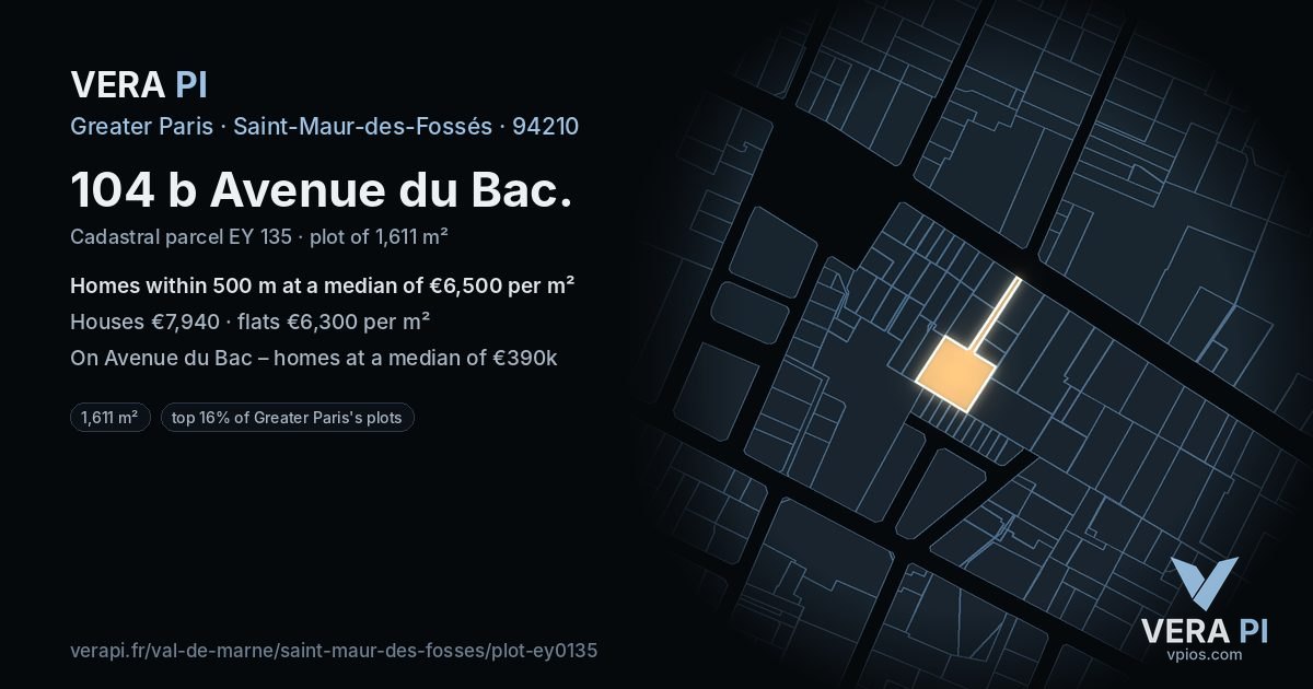 104 b Avenue du Bac, Saint-Maur-des-Fossés at night – the plot lit, the parcels around coloured by the prices near them