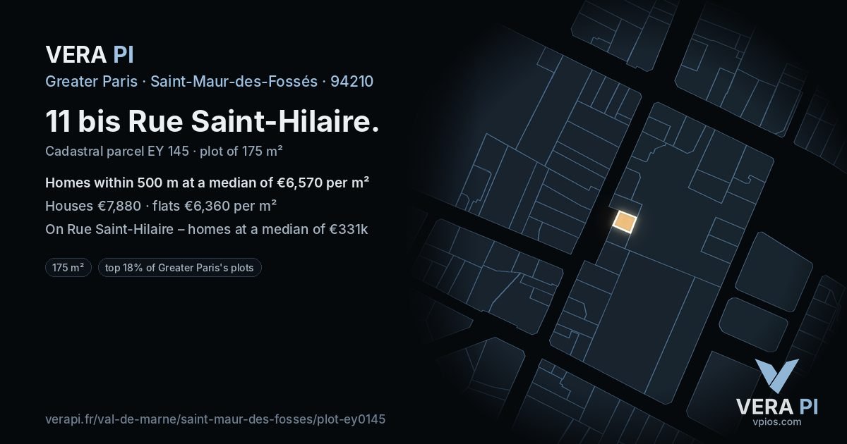 11 bis Rue Saint-Hilaire, Saint-Maur-des-Fossés at night – the plot lit, the parcels around coloured by the prices near them