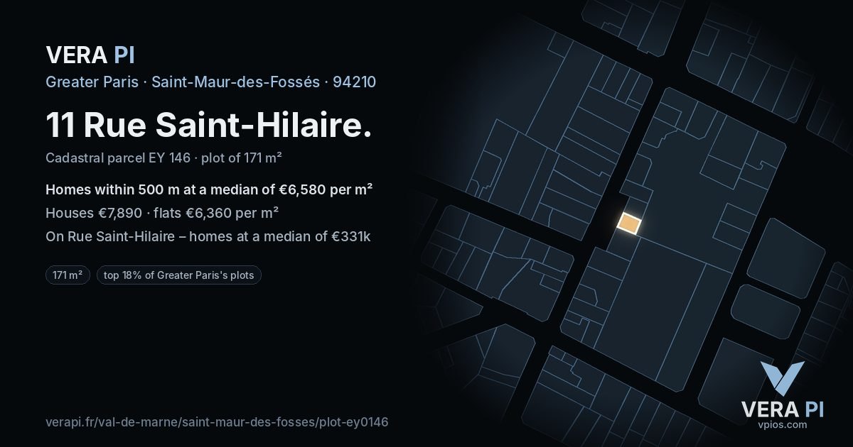 11 Rue Saint-Hilaire, Saint-Maur-des-Fossés at night – the plot lit, the parcels around coloured by the prices near them