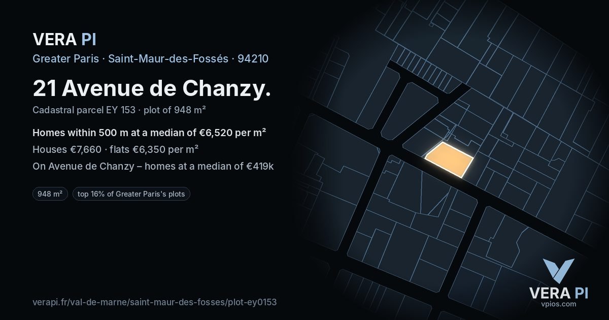 21 Avenue de Chanzy, Saint-Maur-des-Fossés at night – the plot lit, the parcels around coloured by the prices near them