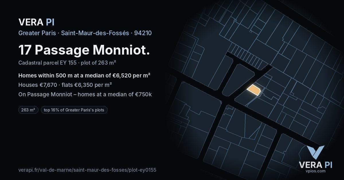 17 Passage Monniot, Saint-Maur-des-Fossés at night – the plot lit, the parcels around coloured by the prices near them